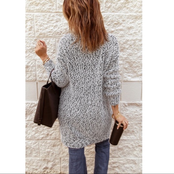 Gray Fuzzy Knit Cardigan with Pockets - Picture 6 of 8
